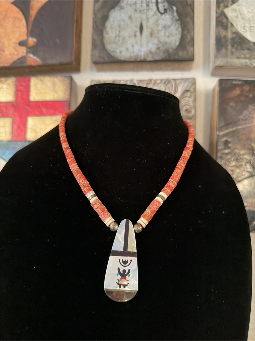 Vintage Santo Domingo Kewa Pueblo Heishi Necklace Santa Fe NM Inlay Pueblo